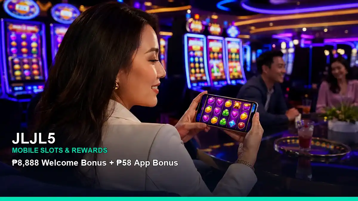 JLJL5 mobile game information presented in an energetic celebration layout for Philippine adults
