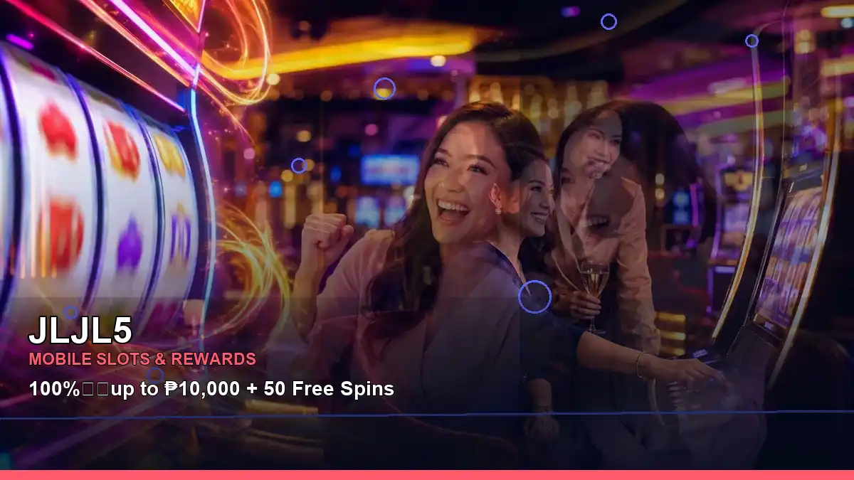 JLJL5 night-time slot game guide with an adult Filipina host in a right-diagonal composition